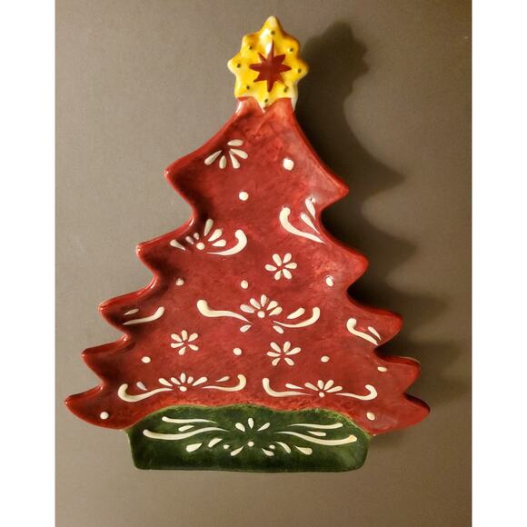 Certified International SUSAN WINGET Christmas Tree Platter Red & Green Ceramic - Picture 1 of 3